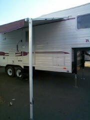The RV awning in the patio position.